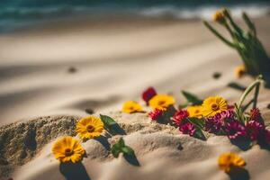 blommor på de strand. ai-genererad foto
