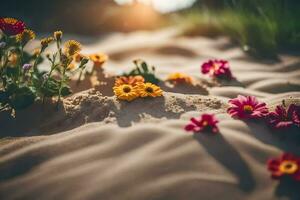 blommor i de sand. ai-genererad foto