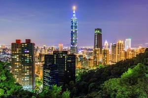 taiwans stadssilhuett vid solnedgången från utsikten över staden Taipei foto