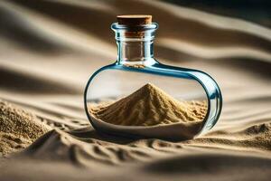 en flaska av sand med en pyramid av sand inuti. ai-genererad foto