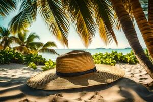 sugrör hatt på de strand. ai-genererad foto