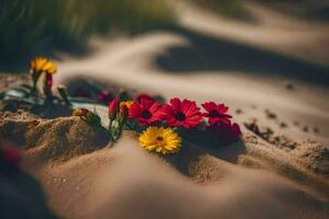 blommor i de sand. ai-genererad foto