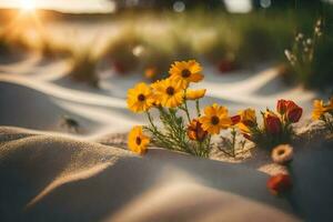 Foto tapet sand, blommor, de Sol, de sand, de blommor, de Sol, de. ai-genererad