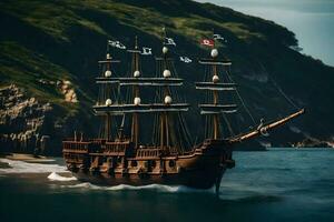 en pirat fartyg är segling i de hav. ai-genererad foto