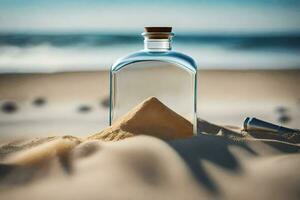 meddelande i en flaska på de strand. ai-genererad foto