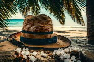 sugrör hatt på de strand. ai-genererad foto