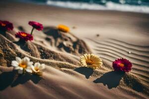 blommor på de strand. ai-genererad foto