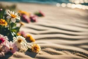 de strand är en plats var du kan hitta en massa av blommor och Övrig växter. ai-genererad foto