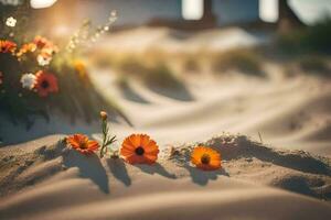 blommor i de sand. ai-genererad foto