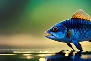 en fisk med ljus blå ögon och orange fenor. ai-genererad foto