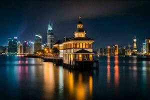 de stad horisont på natt i shanghai. ai-genererad foto