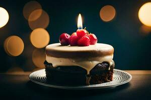 en födelsedag kaka med en ljus på topp. ai-genererad foto