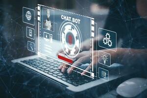 cyber säkerhet system med chatt bot chatt med ai, artificiell intelligens, systemet artificiell intelligens och artificiell intelligens chatbot, digital chatbot, robot Ansökan, konversation foto