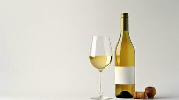 Foto av en vit vin isolerat på platt vit bakgrund. generativ ai