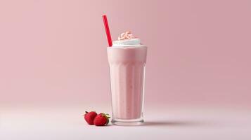 Foto av en milkshake isolerat på platt vit bakgrund. generativ ai