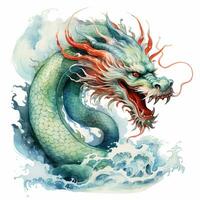 vattenfärg teckning av en kinesisk drake. kinesisk ny år, år av de drake. ai genererad foto