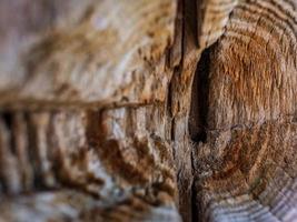 närbild av träskivans ytstruktur, gammal träbakgrund med spricka foto