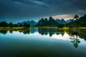 de bergen och sjö i Kina. ai-genererad foto