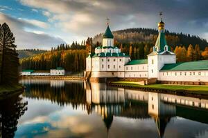 de kyrka av de helig korsa i de ryska landsbygden. ai-genererad foto