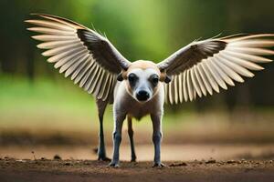 en hund med vingar på dess tillbaka. ai-genererad foto
