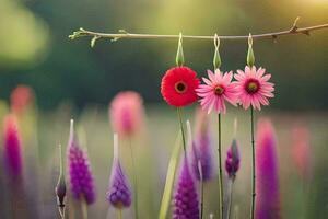 Foto tapet de himmel, blommor, de Sol, blommor, de fält, de fält, blommor. ai-genererad