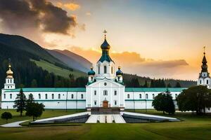 de kyrka av de helig korsa i de berg. ai-genererad foto