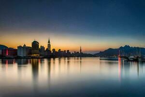 de stad horisont på solnedgång i hong. ai-genererad foto