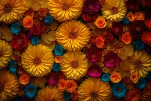 färgrik blommor är anordnad i en stor grupp. ai-genererad foto