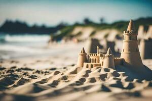 sand slott på de strand. ai-genererad foto