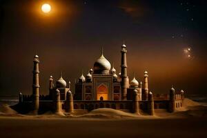 de taj mahal i de öken- på natt. ai-genererad foto