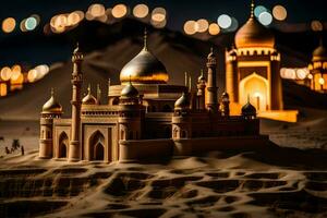 en modell av en moské i de öken. ai-genererad foto