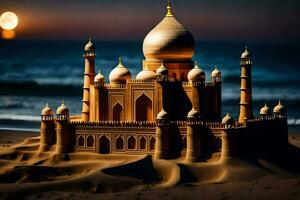 de taj mahal, sand, sand slott, sand, sand slott, sand, sand. ai-genererad foto