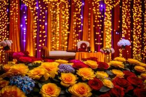 bröllop dekor idéer för en färgrik bröllop. ai-genererad foto