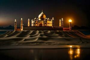 en taj mahal i de öken- på natt. ai-genererad foto