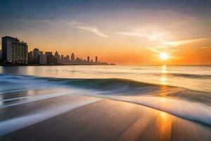 de Sol stiger över de stad horisont i chicago. ai-genererad foto