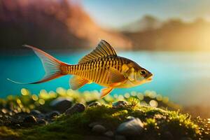 guldfisk i de vatten på solnedgång. ai-genererad foto