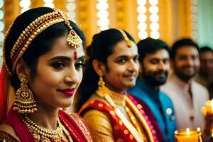 indisk bröllop ceremoni med brud och brudgum. ai-genererad foto