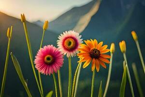 färgrik blommor i de berg. ai-genererad foto