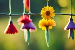 färgrik blommor hängande från en tråd. ai-genererad foto
