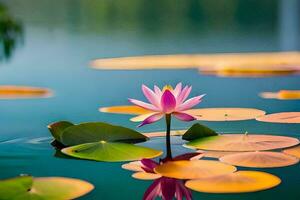 en rosa lotus blomma är flytande i de vatten. ai-genererad foto