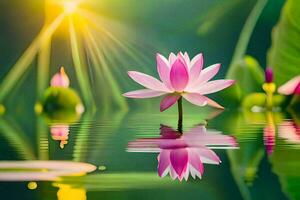 lotus blomma i vatten med Sol lysande. ai-genererad foto