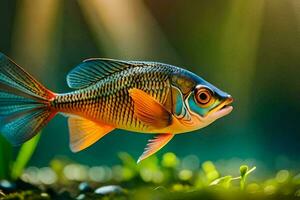 en fisk med ljus färger är simning i de vatten. ai-genererad foto