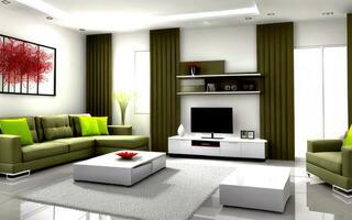 fotorealistisk interiör levande rum inomhus- eleganta modern skapas med ai generativ foto