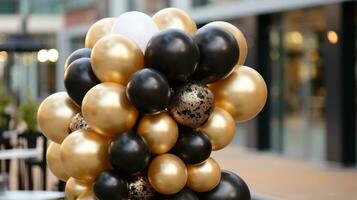 elegant svart och guld ballong arrangemang foto