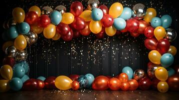 elegant svart och guld ballong arrangemang foto