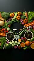 grönsaker i cykel form, äta friska ai genererad foto