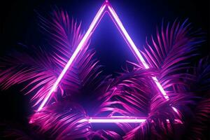 3d tolkning neon belyst palmer skapa abstrakt former mot de bakgrund ai genererad foto