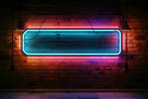 konstnärlig neon tecken baner på en tegel vägg, 3d illustration ai genererad foto