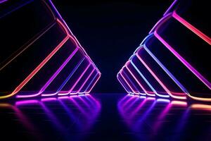 3d tolkning hexagonal neon ramar med levande färger på svart ai genererad foto