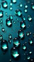 reflekterande vatten droppar på en djup blå bakgrund med gradering och slingor vertikal mobil tapet ai genererad foto